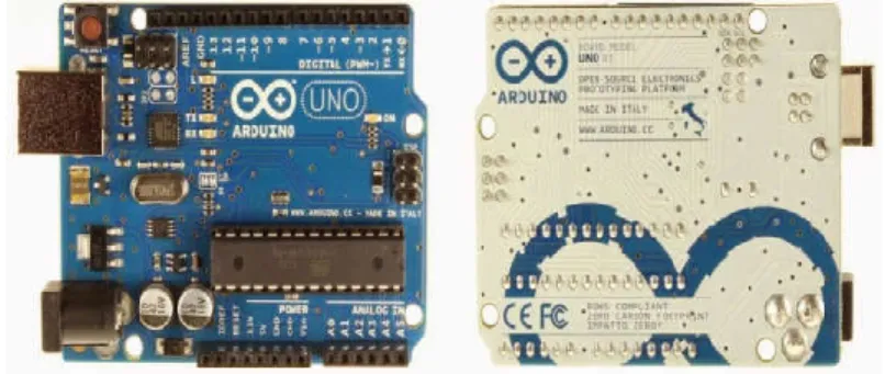 Gambar 2.4  Tampilan depan dan belakang Arduino   Tabel 2.1  Spesifikasi Arduino Uno  