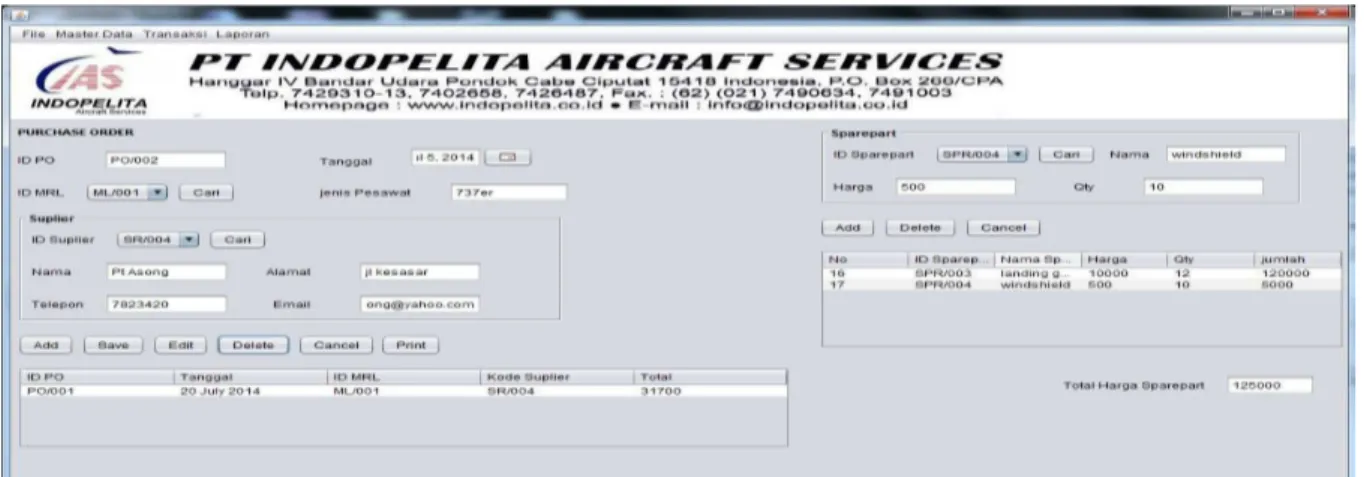 Gambar 5. User Interface PO PT Indopelita Aircraft Services. 