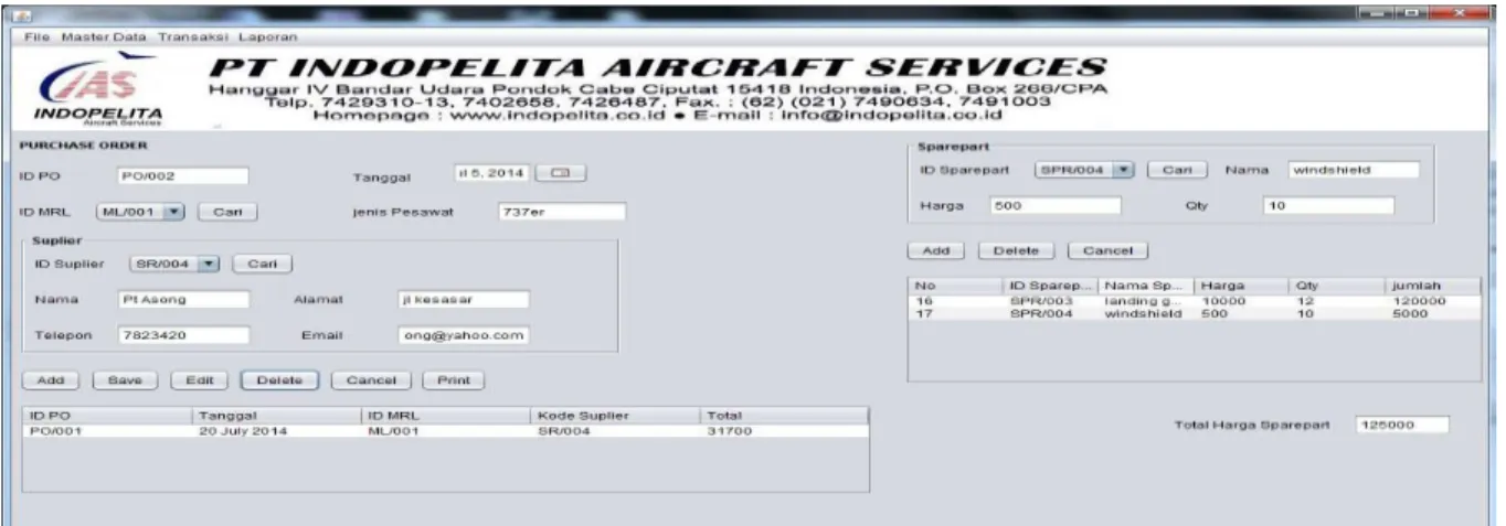 Gambar 5. User Interface PO PT Indopelita Aircraft Services. 