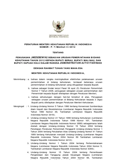 PERATURAN MENTERI KEHUTANAN REPUBLIK INDONESIA NOMOR :.P. 7/Menhut-II ...