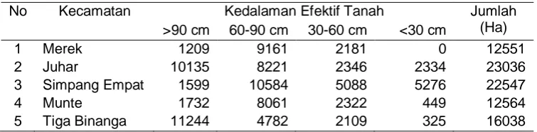 Tabel 8. Kedalaman Efektif Tanah di Daerah Kabupaten Karo 