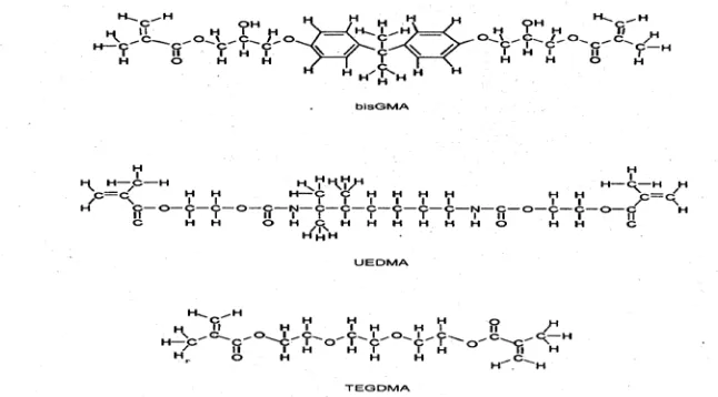 Gambar 1. Resin Bis-GMA, UDMA digunakan sebagai basis resin ,        sementara TEGDMA digunakan sebagai pengencer