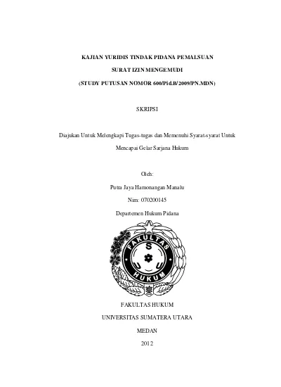 Kajian Yuridis Tindak Pidana Pemalsuan Surat Izin Mengemudi (Study ...