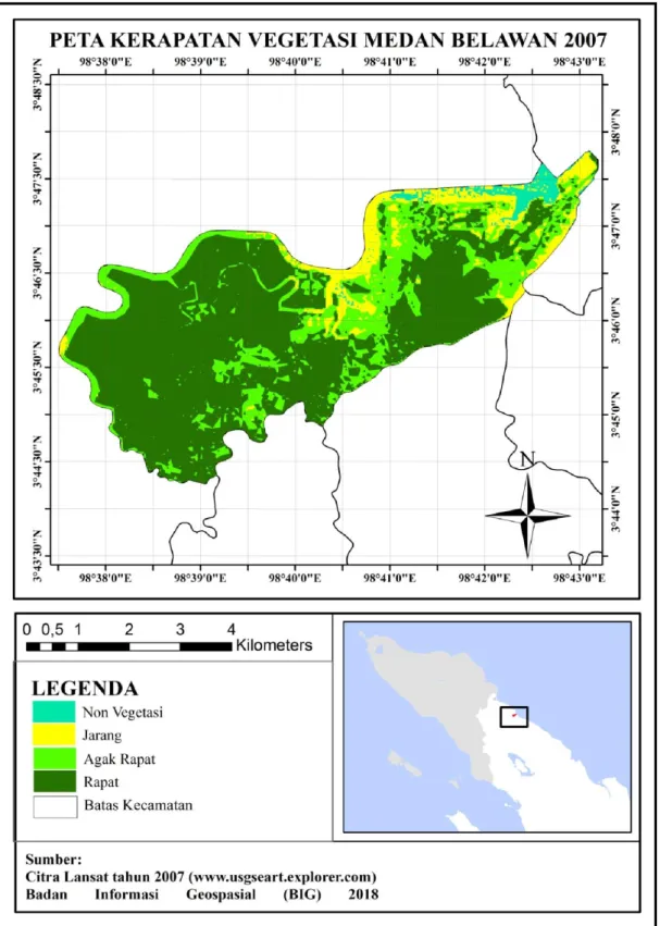 Gambar 4. Peta Kerapatan Vegetasi di Kecamatan Medan Belawan Tahun 2007 