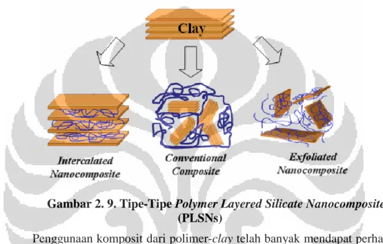 Gambar 2. 9. Tipe-Tipe Polymer Layered Silicate Nanocomposites  (PLSNs) 