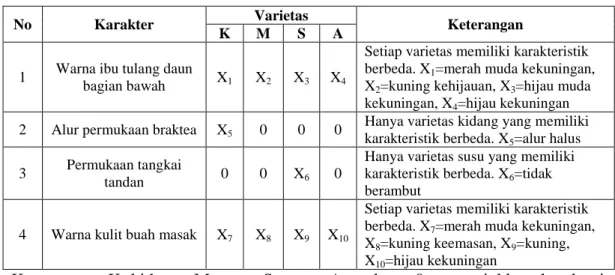 Tabel 3. Karakter pembeda utama berdasar analisis manual 