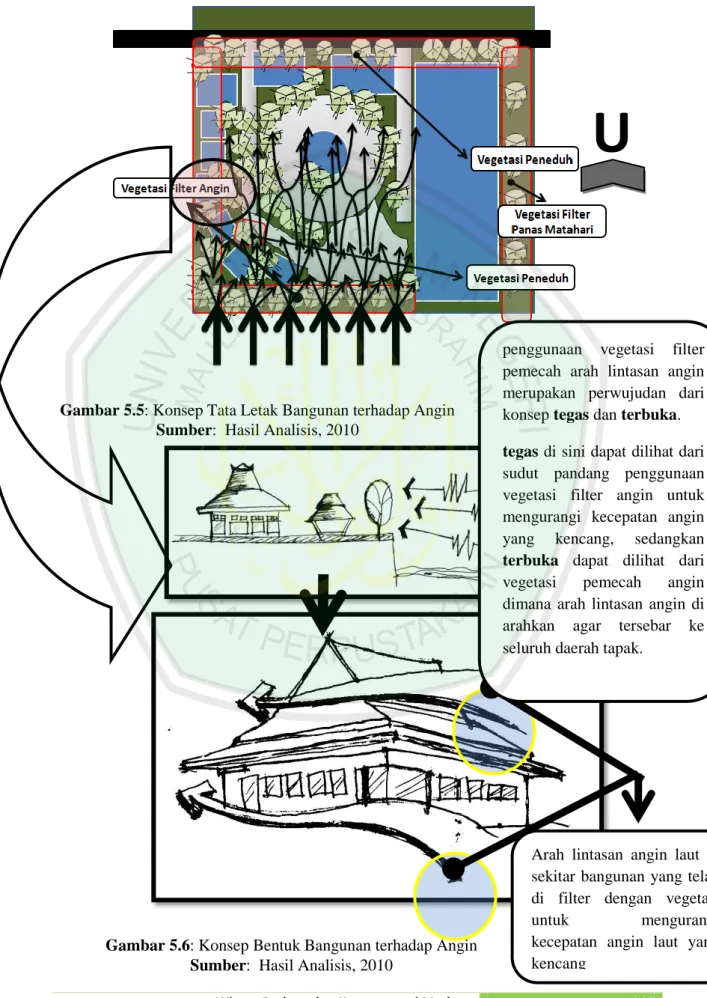 Gambar 5.5: Konsep Tata Letak Bangunan terhadap Angin  Sumber:  Hasil Analisis, 2010 