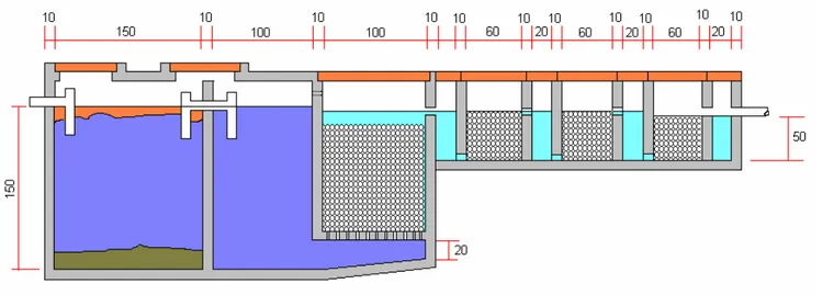 Gambar VI.5.a  Penampang tangki septik yang dilengkapi dengan filter  &#34;Up Flow&#34; yang digunakan untuk 