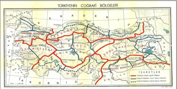 Şekil 1:Türkiye Coğrafi Bölgeler Haritası (1941 Türk Coğrafya Kongresi) 
