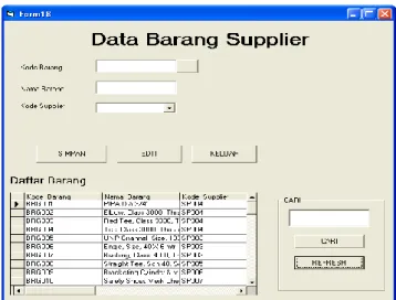 Gambar 5.11 Tampilan Form Menu Data barang supplier 