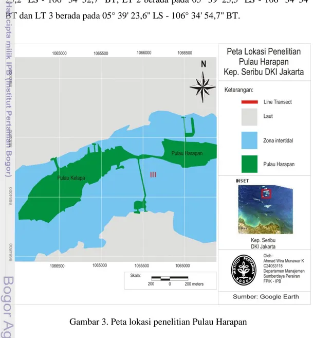 Gambar 3. Peta lokasi penelitian Pulau Harapan 