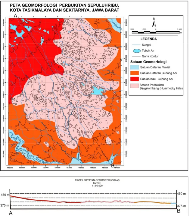 Gambar 2. Peta Geomorfologi daerah penelitian dan profil sayatan geomorfologi