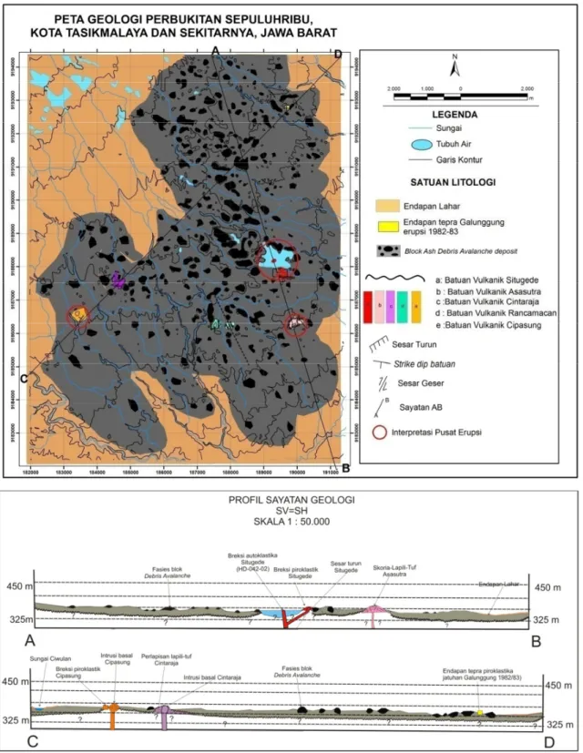 Gambar 5. Peta geologi daerah penelitian dan profil sayatan geologi
