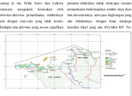 Gambar 1. Peta lokasi penelitian KKPD Nias Utara.  (Sumber: SK Bupati Nias Nomor: 050/139/K/2007,Tentang Penetapan Kawasan Konservasi Laut Daerah Kabupaten Nias)