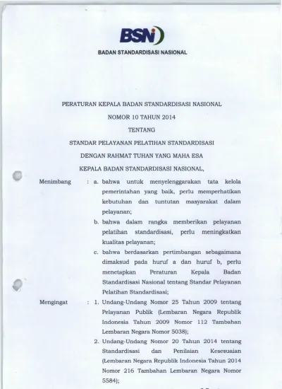 PERATURAN KEPALA BADAN STANDARDISASI NASIONAL NOMOR 10 TAHUN 2014 ...