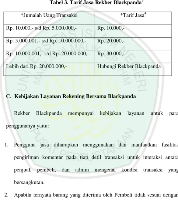 Tabel 3. Tarif Jasa Rekber Blackpanda 3