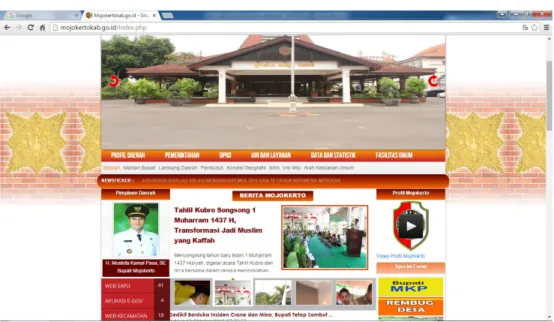 Gambar 1.  Tampilan halaman depan (HOME) Website  Pemerintah Kabupaten Mojokerto