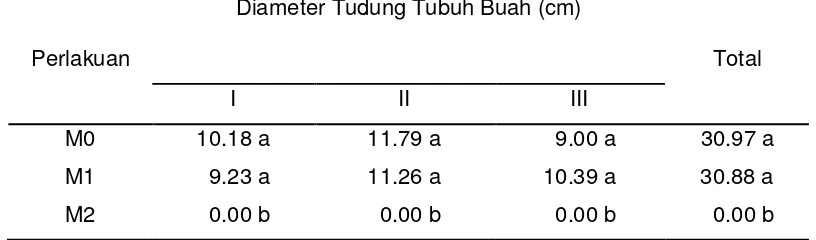 Tabel 7. Rataan diameter tudung buah jamur tiram putih pada periode panen I sampai panen III dalam hubungannya dengan jenis media tanam