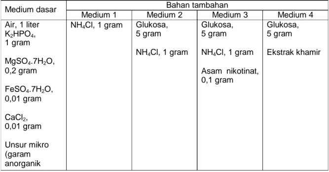 Tabel 11.2. Contoh susunan medium dasar dan medium sintetik