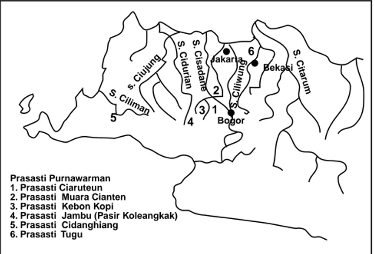 Gambar 2.4. Peta Penemuan Prasasti Purnawarman.