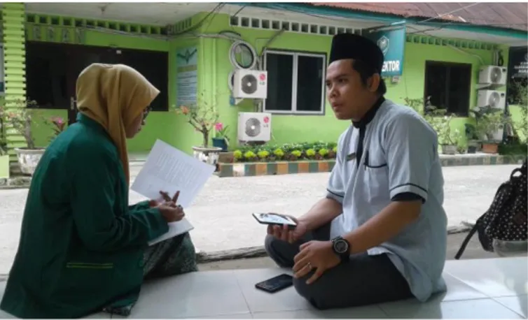 Gambar 5. Wawancara dengan Bapak Fathurrahman Anshori, S.Pd.I guru hadist  MTs Muallimin Univa Medan 