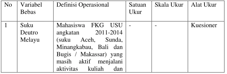 Tabel 1. Definisi operasional variabel bebas 