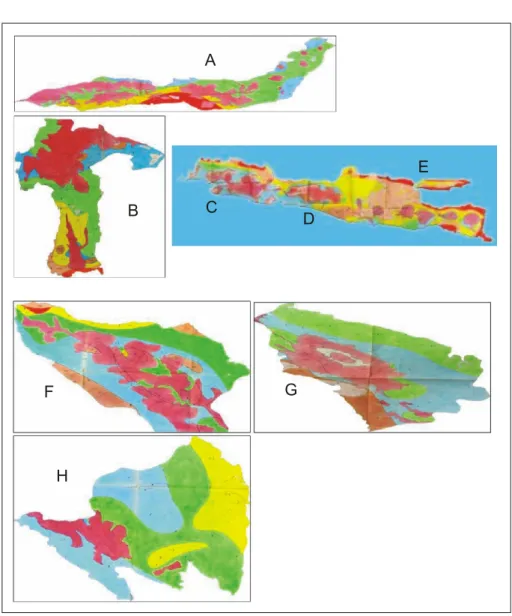 Gambar 6. Peta kesesuaian lahan untuk cengkeh propinsi Sulawesi Utara  (A), Sulawesi Selatan (B), Jawa Barat (C), Jawa tengah (D),  Jawa Timur (E), NAD (F), Sumut (G), dan Lampung (H).