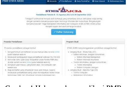 Gambar 1 Halaman depan aplikasi PMB Online STMIK AKBA 