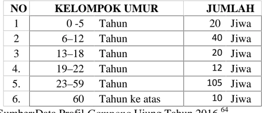 Tabel 4.1 Kelompok Umur MasyarakatGampong Ujung Kecamatan Kluet Selatan Kabupaten Aceh Selatan