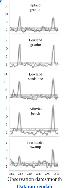Figure 4 Fruiting behaviour over 68 months in a Bornean rainforest for different forest types