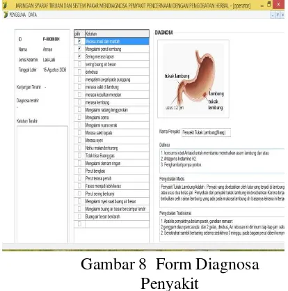 Gambar 8  Form Diagnosa 