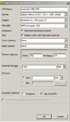 Gambar 4.3 Konfigurasi Emulator 1280x720 