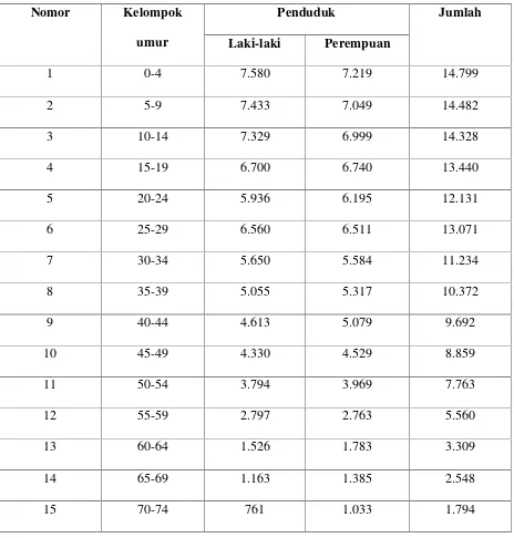 Tabel 4.2 Banyaknya Penduduk Menurut Kelompok Umur dan Jenis Kelamin di Kota