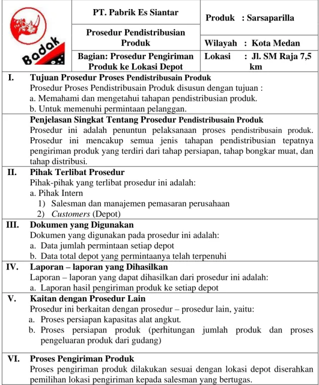 Tabel 2.4. Standard Operating Procedure (SOP) Proses Pendistribusian  Aktual PT. Pabrik Es Siantar 