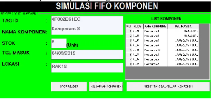 Gambar 3.6 Tampilan stock opname komponen 9  3)  Simulasi Proses Komponen Keluar Prioritas First In First Out (FIFO) 