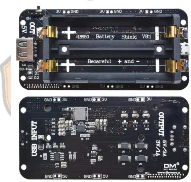 Gambar 2.9 2 x 18650 Lithium Battery Shield for Arduino,ESP32  Features: 