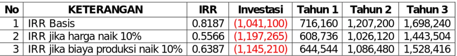 Tabel 10. Internal Rate of Return  ( 000) 