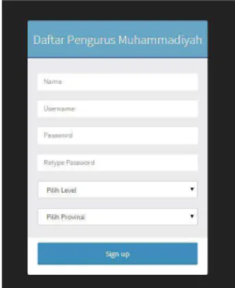 Gambar 6. Tampilan Daftar Pengurus Muhammadiyah 2) Antarmuka untuk Administrator dan Contributor  