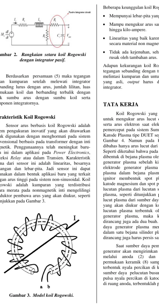 Gambar 2.  Rangkaian setara koil Rogowski  dengan integrator pasif. 