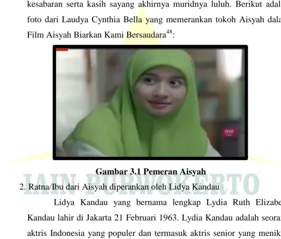 Gambar 3.1 Pemeran Aisyah  2. Ratna/Ibu dari Aisyah diperankan oleh Lidya Kandau 