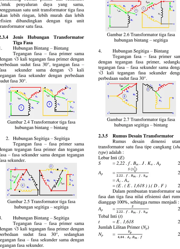 Gambar 2.5 Transformator tiga fasa  hubungan segitiga – segitiga  3.  Hubungan Bintang – Segitiga  