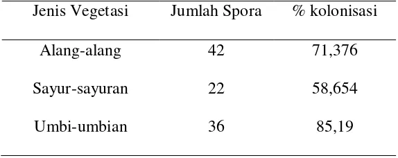 Tabel 2. Hasil pengamatan spora dan persen kolonisasi akar 
