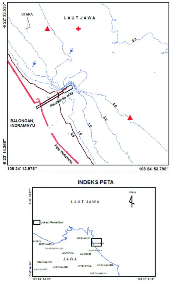 Gambar 1. Lokasi penelitian sekitar Pelabuhan Jetty Pertamina Balongan, Indramayu