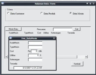 Gambar 5.6 Halaman Data subMenu DataMesin proses Mesin Baru 
