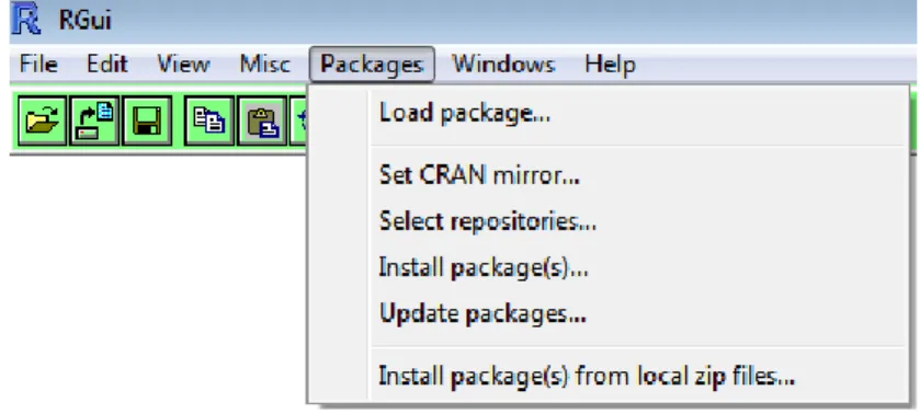 Gambar 2.7 Menu Packages Program R  5.  Menu Windows 