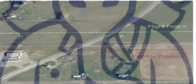 Gambar 6.7 Jalur Pipa Gas dan Jalur Terbang Survey LIDAR  [Murdock, 2006]