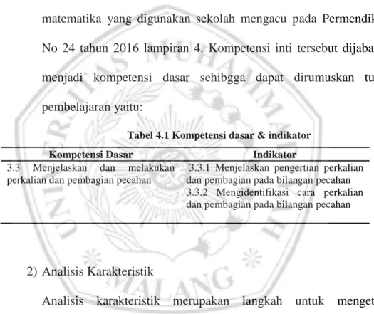 Tabel 4.1 Kompetensi dasar &amp; indikator 