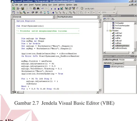 Gambar 2.7  Jendela Visual Basic Editor (VBE) 