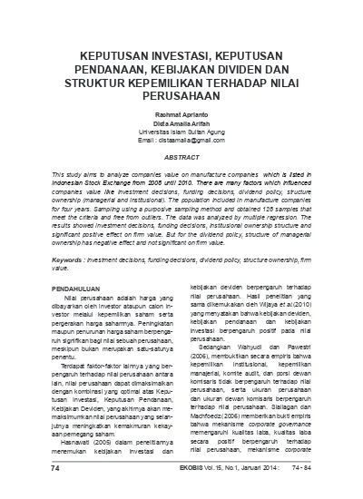 Keputusan Investasi Keputusan Pendanaan Kebijakan Dividen Dan Struktur Kepemilikan Terhadap 6532