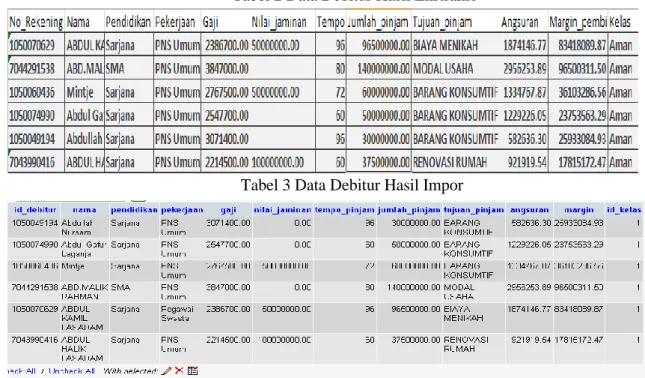 Tabel 3 Data Debitur Hasil Impor 